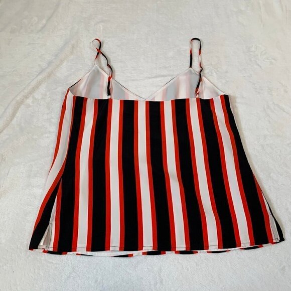 L'Agence 100% silk black white red striped strappy lined flowy tank top - Picture 6 of 9